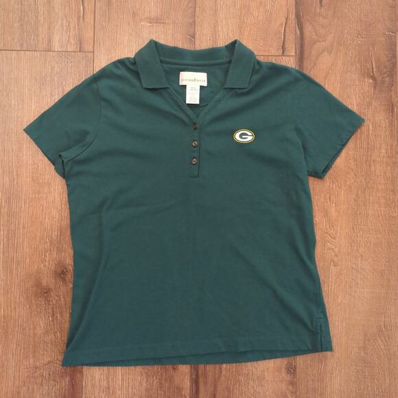 Green Bay Packers Women's Medium Baby Tee Button Polo Shirt Wisconsin Logo Green - Picture 1 of 6